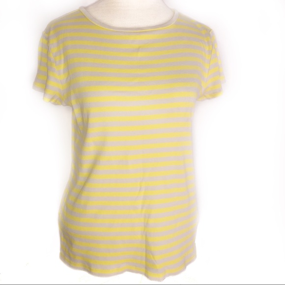 Ann Taylor Striped Crewneck Short Sleeve Top in Yellow & Tan Size Large - Picture 7 of 8